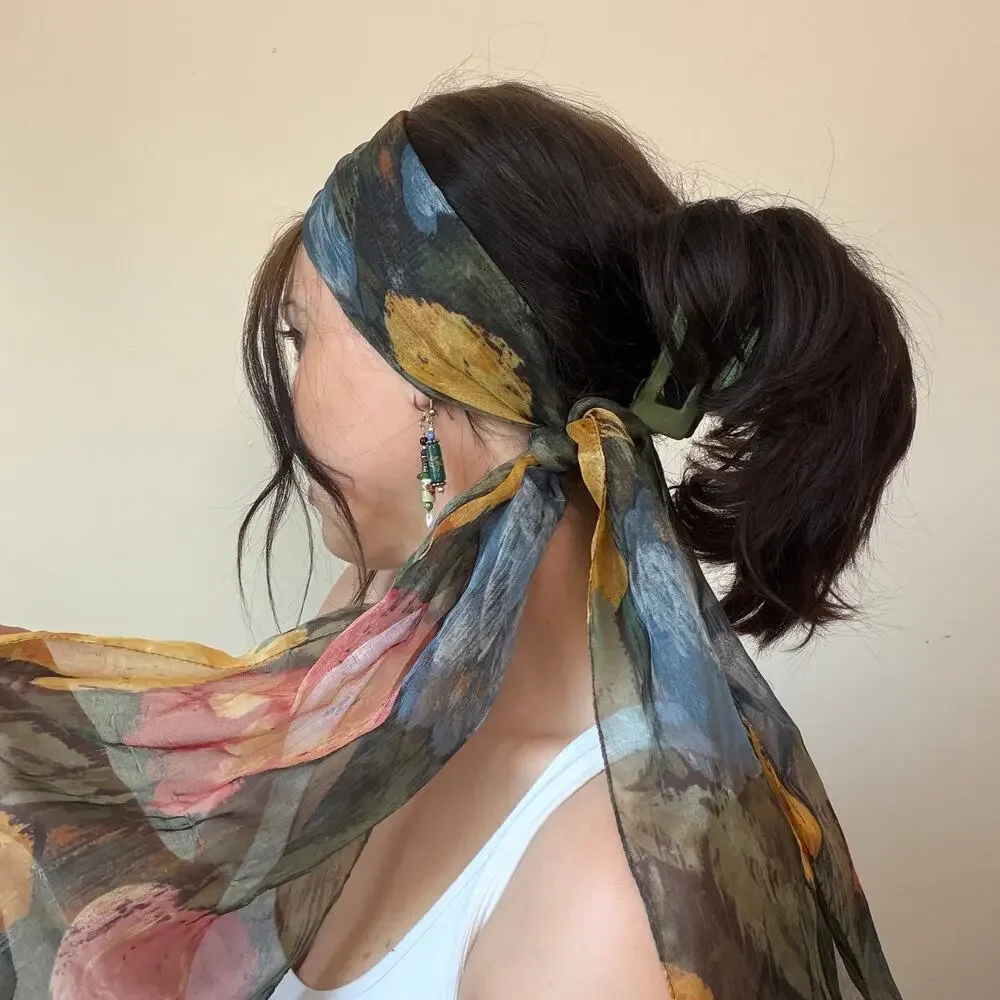 Vintage Floral Watercolor Tulips Headscarf